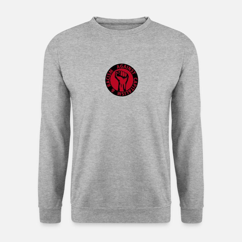 2 colors - against capitalism & racism - against - Unisex Pullover - Weißgrau meliert