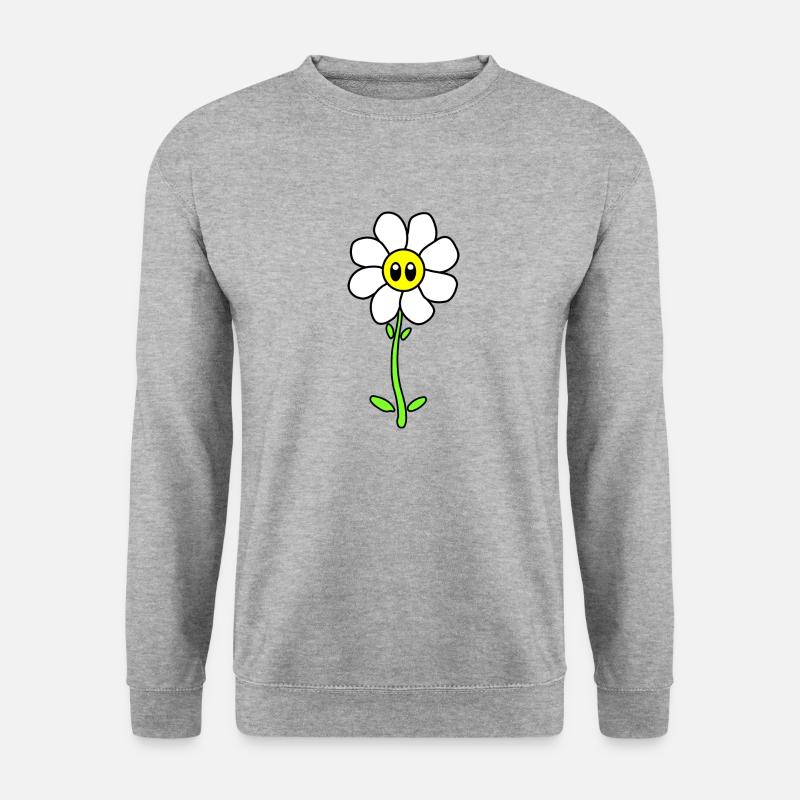 Lustiges Gänseblümchen Blume mit Gesicht 70er - Unisex Pullover - Weißgrau meliert