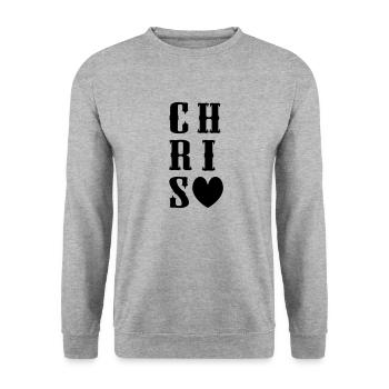 Chris Name mit Herz - Unisex Pullover - Weißgrau meliert - Vorne - Alina (178cm) & Michal (187cm)