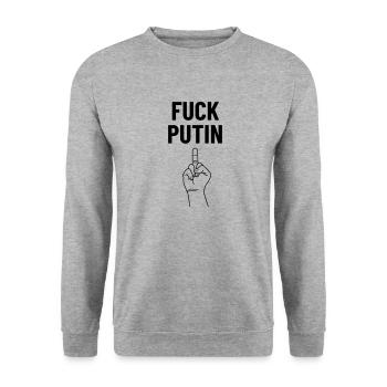 Fuck Putin with middle finger - Unisex Sweatshirt - salt & pepper - Front - Alina (178cm) & Michal (187cm)