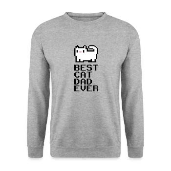 Best Cat Dad Ever lustige sprüche Pixel Gamer - Unisex Pullover - Weißgrau meliert - Vorne - Alina (178cm) & Michal (187cm)