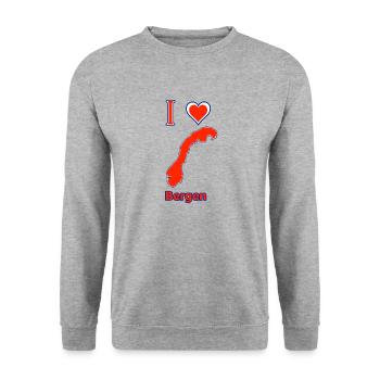 Norwegen Kartenflagge mit der Stadt Bergen - Unisex Pullover - Weißgrau meliert - Vorne - Alina (178cm) & Michal (187cm)
