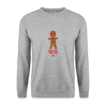 Christmas, Gigerbread man design: ''Bite me'' - Unisex Sweatshirt - salt & pepper - Front - Alina (178cm) & Michal (187cm)