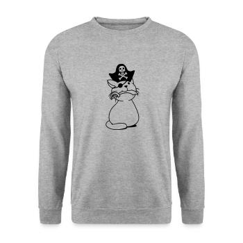 Süße Pirat Katze Seeräuber Augenklappe Hut Säbel - Unisex Pullover - Weißgrau meliert - Vorne - Alina (178cm) & Michal (187cm)