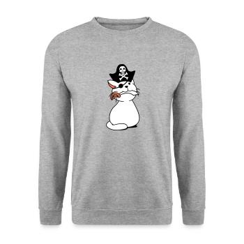 Süße Pirat Katze Seeräuber Augenklappe Hut Säbel - Unisex Pullover - Weißgrau meliert - Vorne - Alina (178cm) & Michal (187cm)