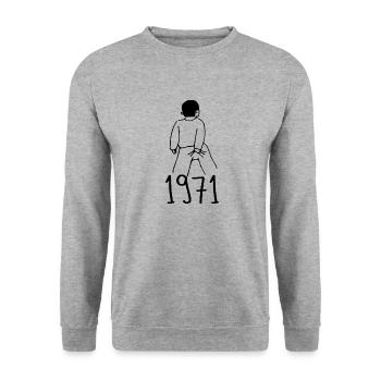 1971 Anniversaire 1971 - Sweat-shirt Unisexe - gris chiné - Devant - Alina (178cm) & Michal (187cm)