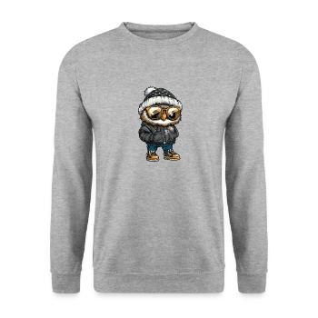 Owl Cool Comic - Unisex Sweatshirt - salt & pepper - Front - Alina (178cm) & Michal (187cm)