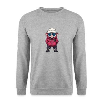 Schaf Cool Comic - Unisex Pullover - Weißgrau meliert - Vorne - Alina (178cm) & Michal (187cm)