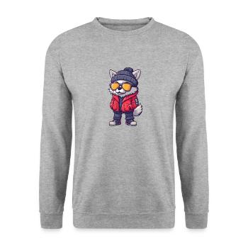 Wolf Cool Comic - Unisex Pullover - Weißgrau meliert - Vorne - Alina (178cm) & Michal (187cm)