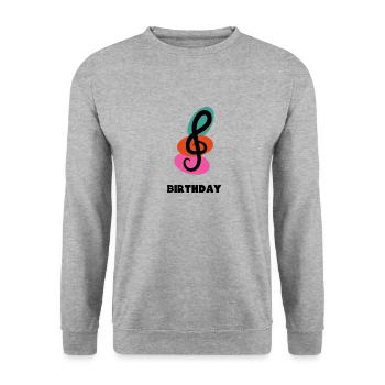 JAHRESTAG. ALLES GUTE ZUM GEBURTSTAG!. ALLES GUTE ZUM GEBURTSTAG!. - Unisex Pullover - Weißgrau meliert - Vorne - Alina (178cm) & Michal (187cm)