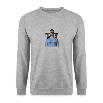 Raver in Berlin mit blauenTattoos - Unisex Pullover - Weißgrau meliert - Vorne - Alina (178cm) & Michal (187cm)