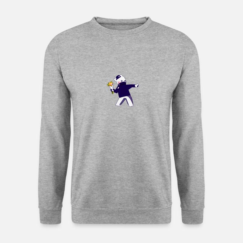Banksy Blumen Katze - Unisex Pullover - Weißgrau meliert