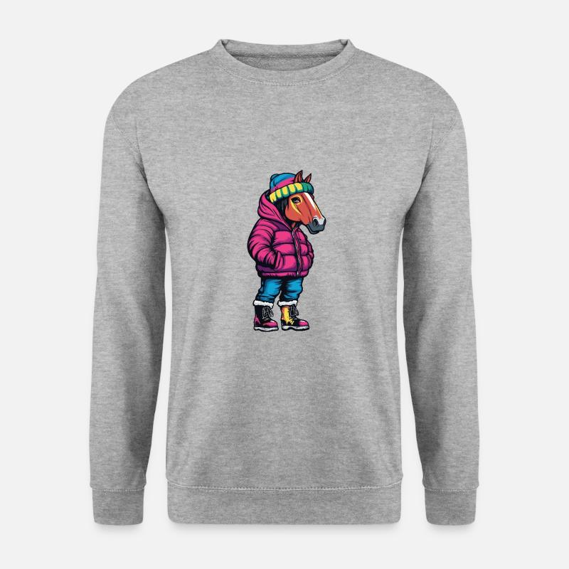 Pferd Lustig Winter - Unisex Pullover - Weißgrau meliert