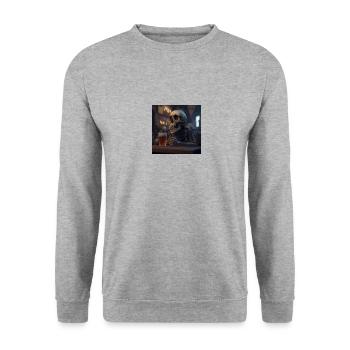Skelett trinkt bier - Unisex Pullover - Weißgrau meliert - Vorne - Alina (178cm) & Michal (187cm)