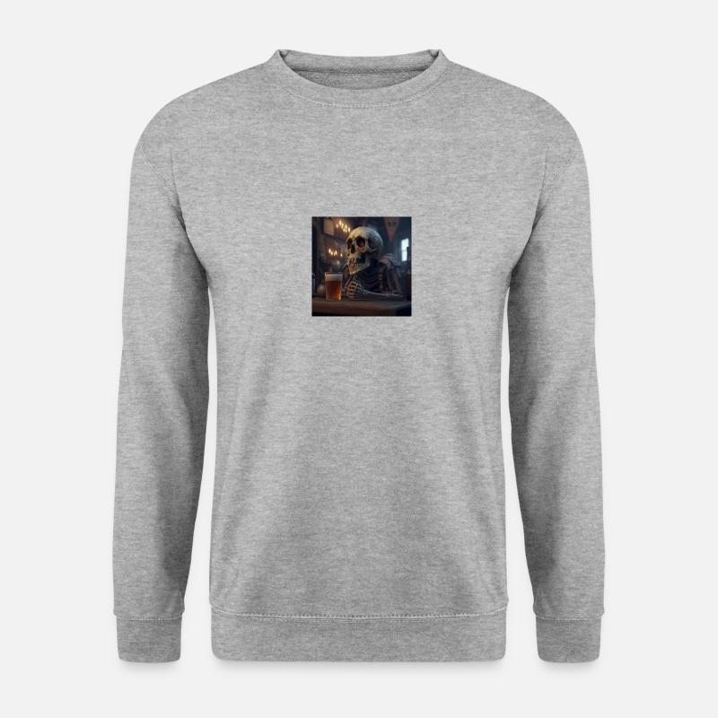 Skelett trinkt bier - Unisex Pullover - Weißgrau meliert