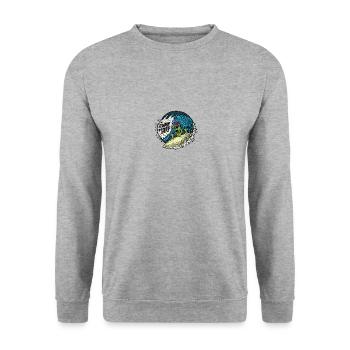 surfing surf skull the temple of surf - Unisex Pullover - Weißgrau meliert - Vorne - Alina (178cm) & Michal (187cm)