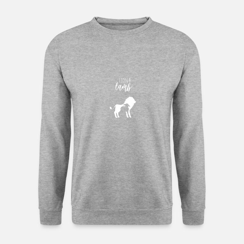 Lion and the Lamb Handlettering mit Grafik - Unisex Pullover - Weißgrau meliert