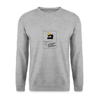 Queen of Nähmaschine - Unisex Pullover - Weißgrau meliert - Vorne - Alina (178cm) & Michal (187cm)
