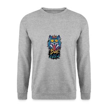 Bali 2024 Party Wolf - Unisex Pullover - Weißgrau meliert - Vorne - Alina (178cm) & Michal (187cm)