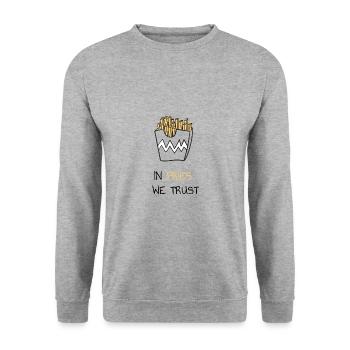 In fries we trust - Unisex Pullover - Weißgrau meliert - Vorne - Alina (178cm) & Michal (187cm)