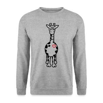Giraffe mit Herz gewaltfreie Kommunikation - Unisex Pullover - Weißgrau meliert - Vorne - Alina (178cm) & Michal (187cm)