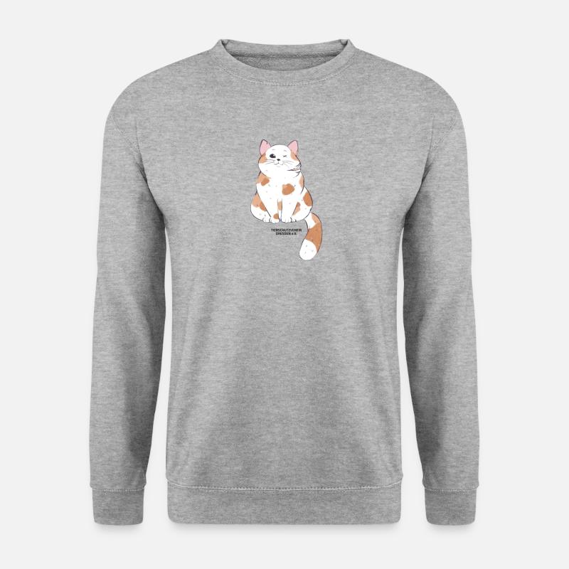 🐾 Rot-Weiße Katze 🐈 - Unisex Pullover - Weißgrau meliert