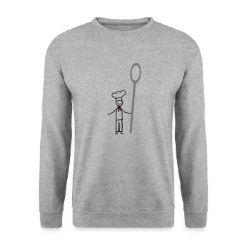 Chefkoch, Koch mit Kochlöffel und Kochmütze - Unisex Pullover - Weißgrau meliert - Vorne - Alina (178cm) & Michal (187cm)