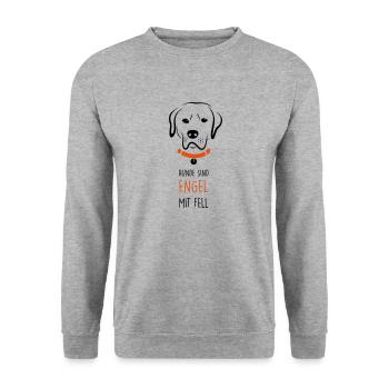 Hunde sind Engel mit Fell - Unisex Pullover - Weißgrau meliert - Vorne - Alina (178cm) & Michal (187cm)