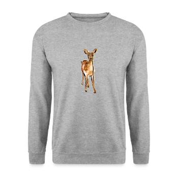 Nette Hand gezeichnete Rotwild - Unisex Pullover - Weißgrau meliert - Vorne - Alina (178cm) & Michal (187cm)