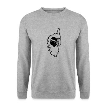 Korsika-Karte und Mohrenkopf - Unisex Pullover - Weißgrau meliert - Vorne - Alina (178cm) & Michal (187cm)