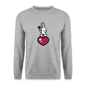 Lapin avec coeur et fleur 3 - Sweat-shirt Unisexe - gris chiné - Devant - Alina (178cm) & Michal (187cm)