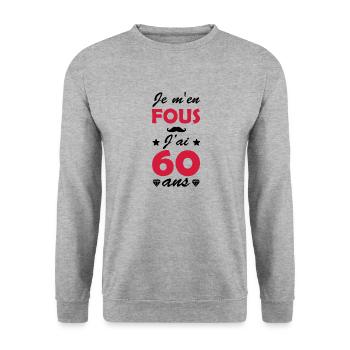 j ai 60 ans / cadeau d'anniversaire 60 ans - Sweat-shirt Unisexe - gris chiné - Devant - Alina (178cm) & Michal (187cm)