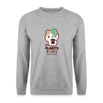 Plants and Cats Are My Thing Cute Kawaii Cat - Unisex Sweatshirt - salt & pepper - Front - Alina (178cm) & Michal (187cm)