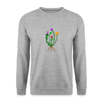 Akzente Blumen/ fine line Bunt - Unisex Pullover - Weißgrau meliert - Vorne - Alina (178cm) & Michal (187cm)