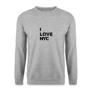 I Love Series: I L NYC, impression blk, pas de cadre - Sweat-shirt Unisexe - gris chiné - Devant - Alina (178cm) & Michal (187cm)