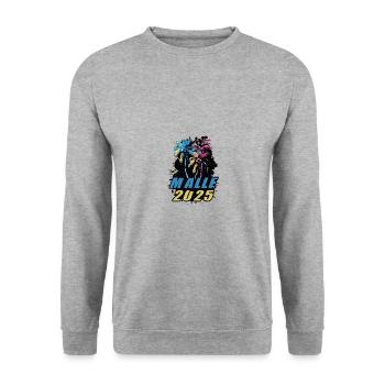 Malle 2025 Vacances Palmiers Coloré - Sweat-shirt Unisexe - gris chiné - Devant - Alina (178cm) & Michal (187cm)