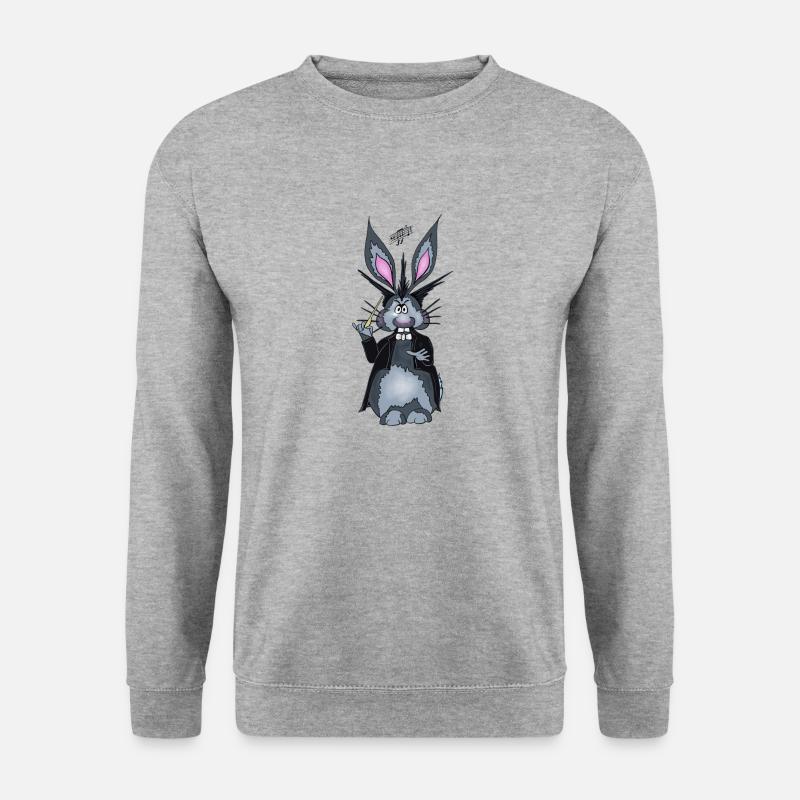 Herbert der Hase als Dirigent - Unisex Pullover - Weißgrau meliert