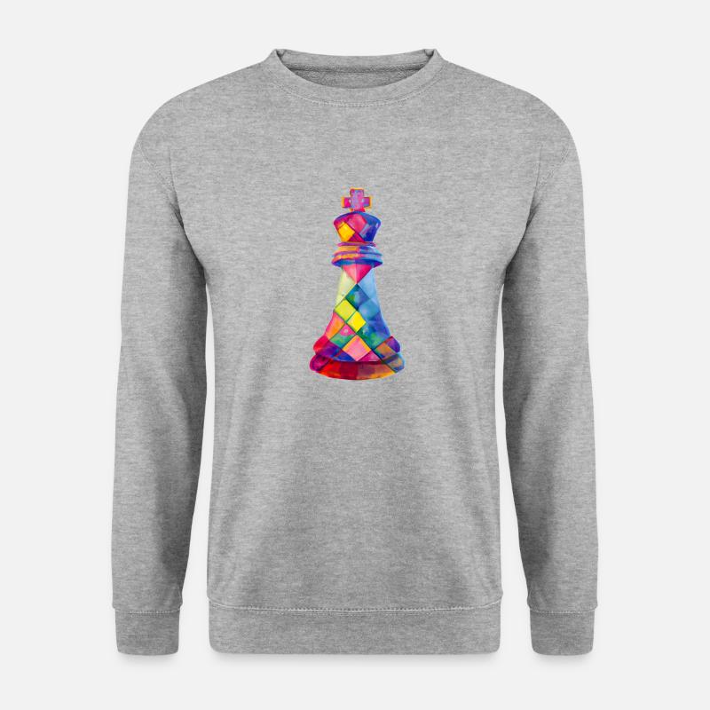 Kunst Schachfigur König - Unisex Pullover - Weißgrau meliert