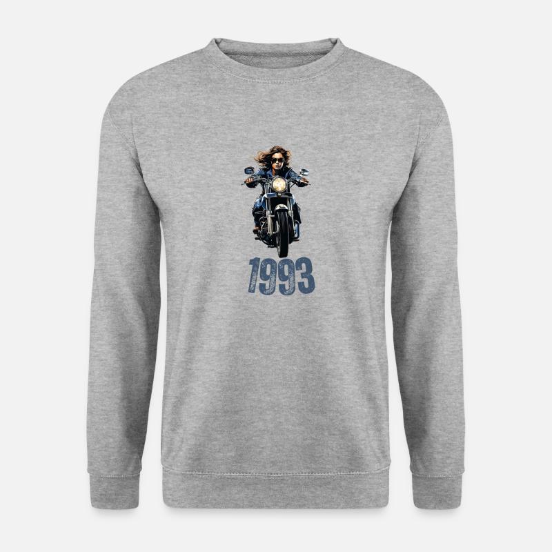 1993, Motorrad, Frau - Unisex Pullover - Weißgrau meliert