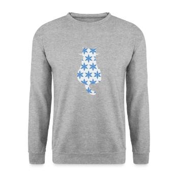 Katze mit Schneeflocken - Unisex Pullover - Weißgrau meliert - Vorne - Alina (178cm) & Michal (187cm)