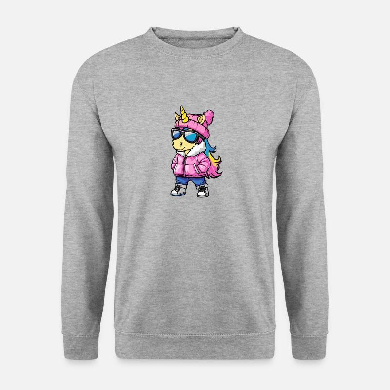 Einhorn Cool Comic - Unisex Pullover - Weißgrau meliert