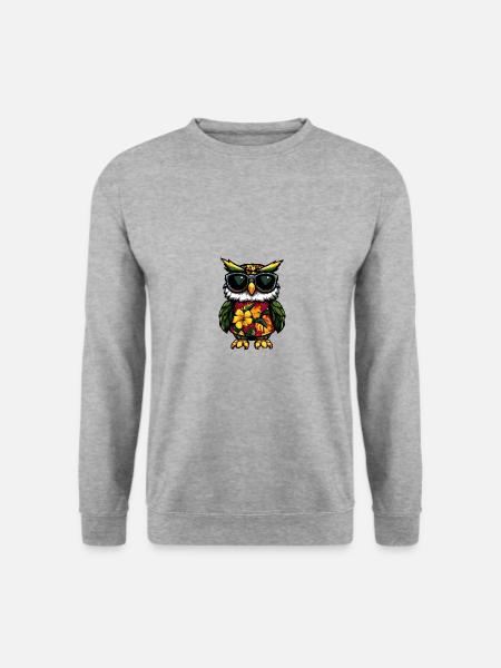 Eule Comic Urlaub - Unisex Pullover - Weißgrau meliert