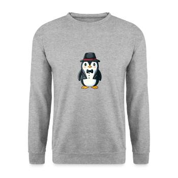 Süßer Pinguin Agent - Unisex Pullover - Weißgrau meliert - Vorne - Alina (178cm) & Michal (187cm)