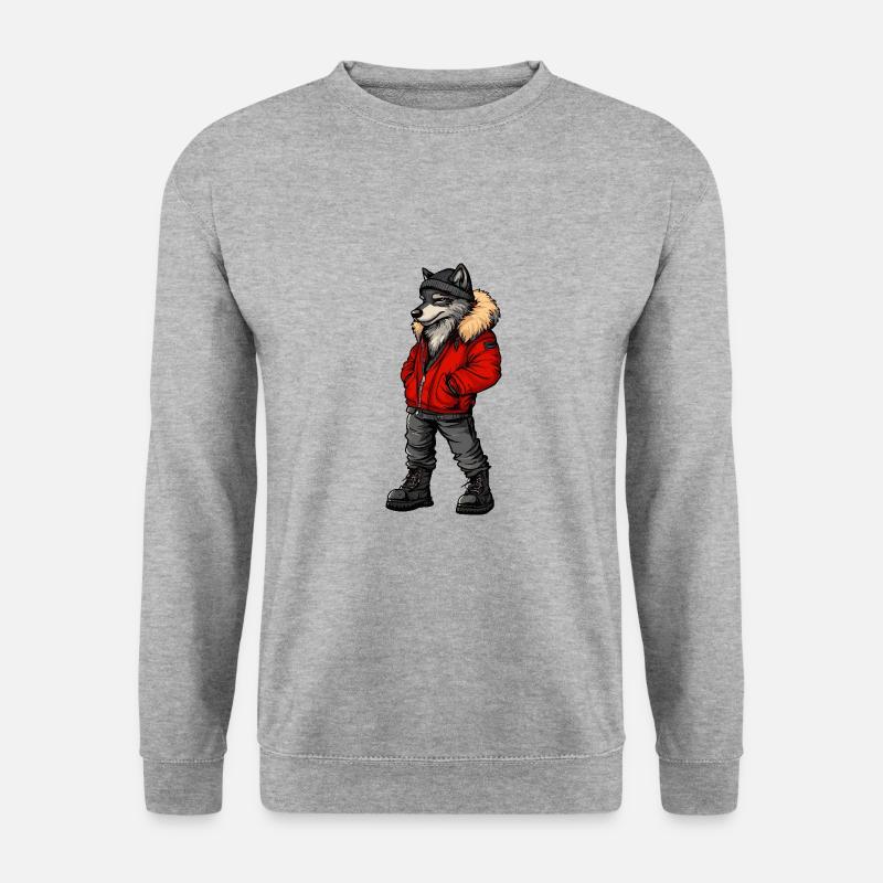 Wolf Lustig Winter - Unisex Pullover - Weißgrau meliert