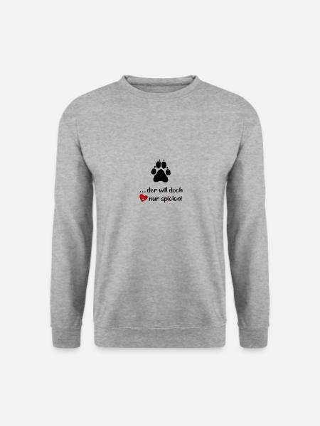 der will doch nur spielen! Hundeliebe 🐾💖 - Unisex Pullover - Weißgrau meliert