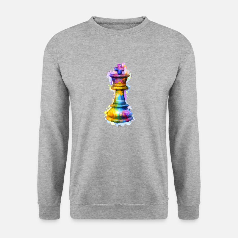 Kunst Schachfigur König - Unisex Pullover - Weißgrau meliert