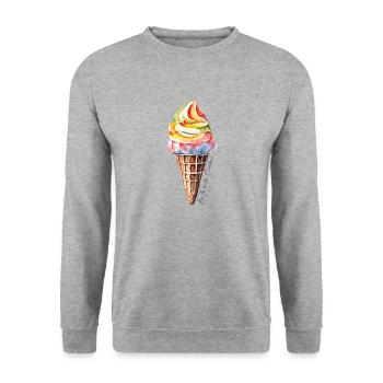 Eistüte, Eisliebhaber,Sommer Shirts Frauen Männer - Unisex Pullover - Weißgrau meliert - Vorne - Alina (178cm) & Michal (187cm)