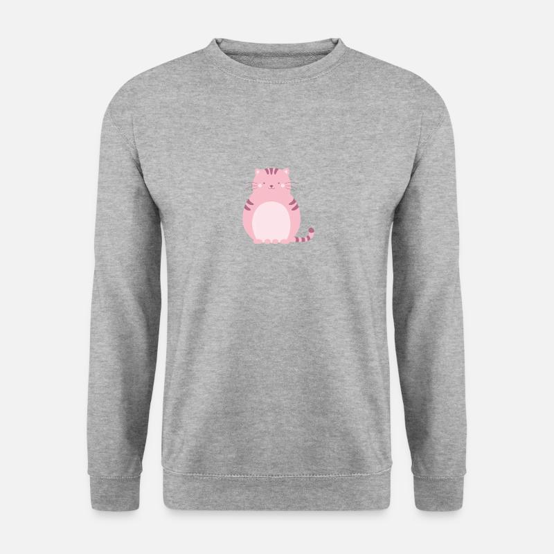 Rosa Katze - Unisex Pullover - Weißgrau meliert