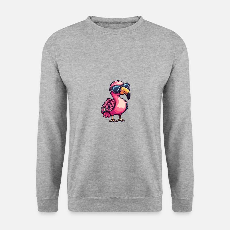 Flamingo Comic Urlaub - Unisex Pullover - Weißgrau meliert