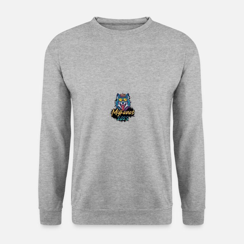 Mykonos 2025 Party Wolf - Unisex Pullover - Weißgrau meliert